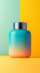 Wall Mural - A blue bottle with a yellow background