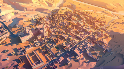  Drone view of Desert city ,vector image style