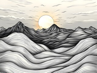 Wall Mural - Abstract Mountain Landscape with Sun.