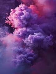 Purple clouds against gray sky. Artistic smoke or fluffy cloud vapor