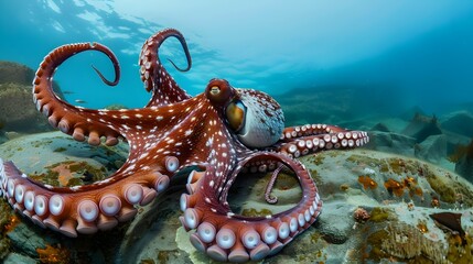 Captivating Octopus Exploring Vibrant Underwater Coral Reef Ecosystem