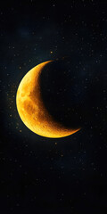 a stunning crescent moon in vibrant yellow against a starry night sky, perfect for celestial and ast