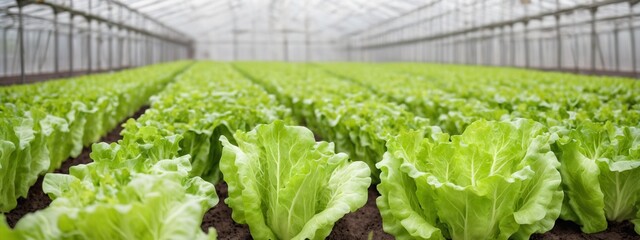 Wall Mural - Closeup green lettuce growning with hydroponic system, indoor day light, new agriculture technology