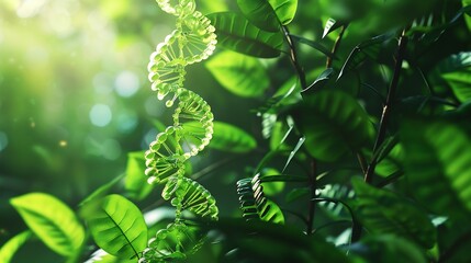 DNA Strand in a Lush Green Forest