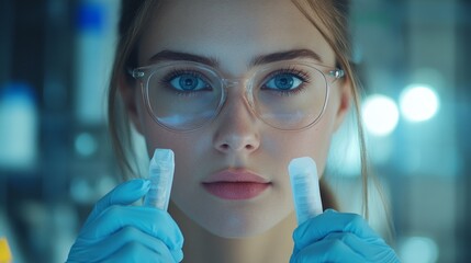 Wall Mural - a focused scientist analyzes samples in a bright lab, showcasing dedication to research and discover