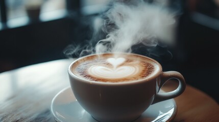 Canvas Print - A cup of coffee with steam coming out the top, AI