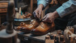 © Chatchanan - Bespoke leather shoes being handcrafted by a master cobbler in a workshop