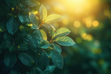 Wall Mural - dreamy bokeh effect of sunlight filtering through lush green foliage creating a soft ethereal forest atmosphere