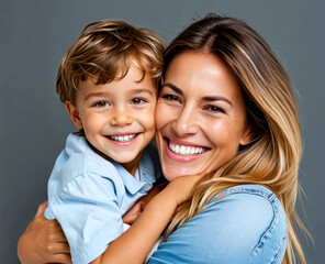 Wall Mural - family love of a mother and son carrying with care  Happy smiling laughing