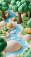 3D Cartoon Illustration of Forest Landscape