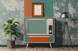 © Georgii - Vintage poster with old-fashioned television in stylish interior setting