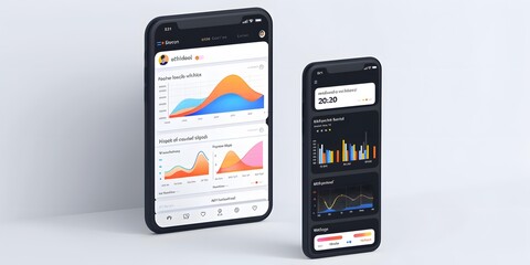 Mobile Phone App Interface with Data Visualization and Charts