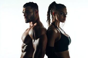 portrait of a young fit male and female couple, white background , gym couple, athletic couple, healthy, fitness