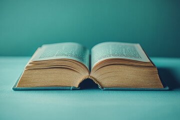 A coding book with a bookmark, isolated on a pastel mint green background, representing learning and development in computer science,