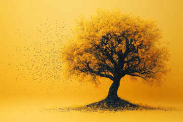a stylized algorithm tree, isolated on a pastel yellow background, symbolizing decision-making proce