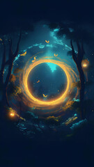 Wall Mural - glowing ring portal grainy texture gradient, smartphone background wallpaper 9:16 ratio