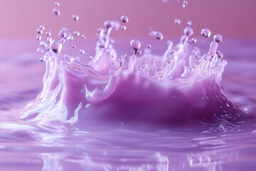 Poster - A splash of water, frozen in motion, isolated on a pastel lavender background, representing pure, clean refreshment,
