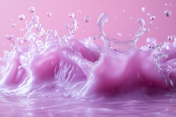 Poster - A splash of water, frozen in motion, isolated on a pastel lavender background, representing pure, clean refreshment,