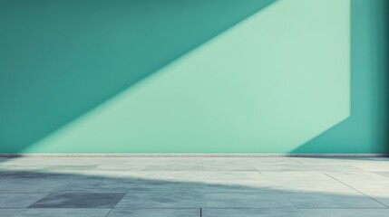 Canvas Print - A large empty room with a green wall and a white floor