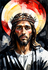 Wall Mural - Resurrection of Jesus Christ. Jesus Christ wearing a crown of thorns. 