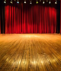 Poster - Red Curtains and Wooden Stage Floor