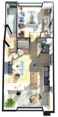 Canvas Print - Modern Apartment Floor Plan Design with Kitchen, Living Room and Bedroom