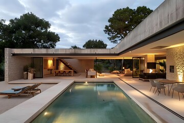 Poster - Modern Concrete House with Swimming Pool and Patio