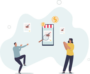 Wall Mural - Distant internet shop with website or mobile application platform for customers .flat design with people.