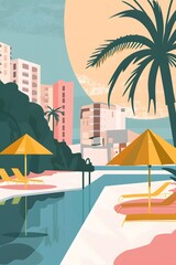 Sticker - Summer Poolside Vacation Palm Tree Illustration