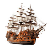 A majestic old wooden sailing ship with white sails set against a green background.