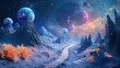 © ProStockGallery - Surreal Alien Landscape with Glowing Planets and a River in the Valley
