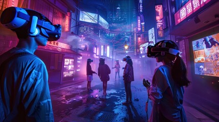 Hyper-realistic depiction of the metaverse, blending digital and physical worlds with lifelike avatars and immersive environments, showcasing advanced technology and virtual interactions 