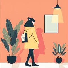 Poster - Woman in Yellow Jacket Walking in Room