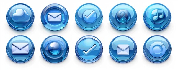 Set of blue circular icons for mobile game or app user interface