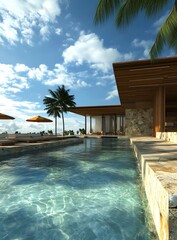 Poster - Modern Tropical Villa With Infinity Pool And Palm Trees