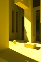 Sticker - Abstract Yellow Architecture with Sphere and Sunlight