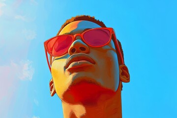 Wall Mural - portrait of a fashionable gen Z, with bold colors and blue sky