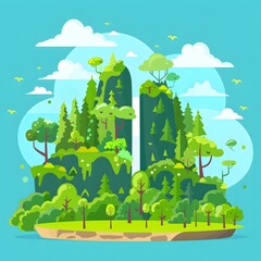 Poster - Green Mountain Illustration With Forest Trees