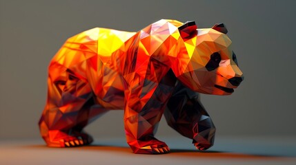 Wall Mural - Fiery Panda Polygon 3D Creature in Geometric Abstract Art Style