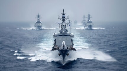 Wall Mural - A large ship sails through the ocean on a cloudy day