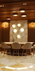 Wall Mural - Modern Bar Interior Design with Gold Accents and Marble Wall