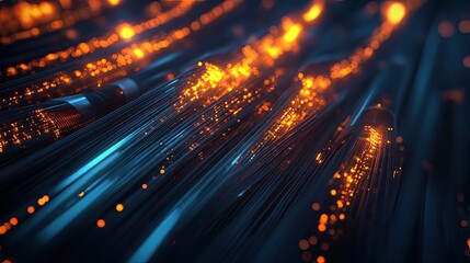 Wall Mural - rows of glowing fiber optic cables, symbolizing fast and reliable communication.