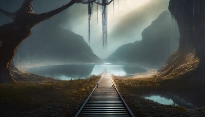 Wall Mural - railway in the fog