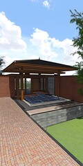 Wall Mural - Modern Architectural Design for a Small Pool with a Gazebo