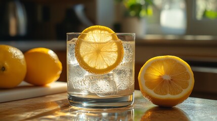 Refreshing lemon water with ice - generative ai