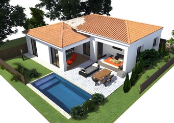 Wall Mural - Modern House with Swimming Pool Design