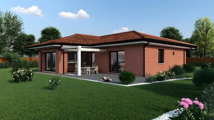 Modern Brick House with Backyard and Patio