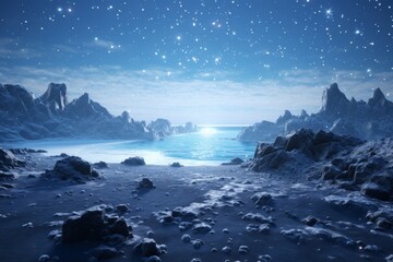 Wall Mural - Mysterious night landscapes with moonlit skies and starry atmospheres.