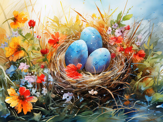 Wall Mural - Easter eggs with butterflies background