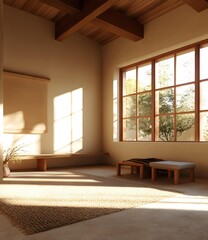 Wall Mural - Minimalist Interior Design With Wooden Beams And Natural Light